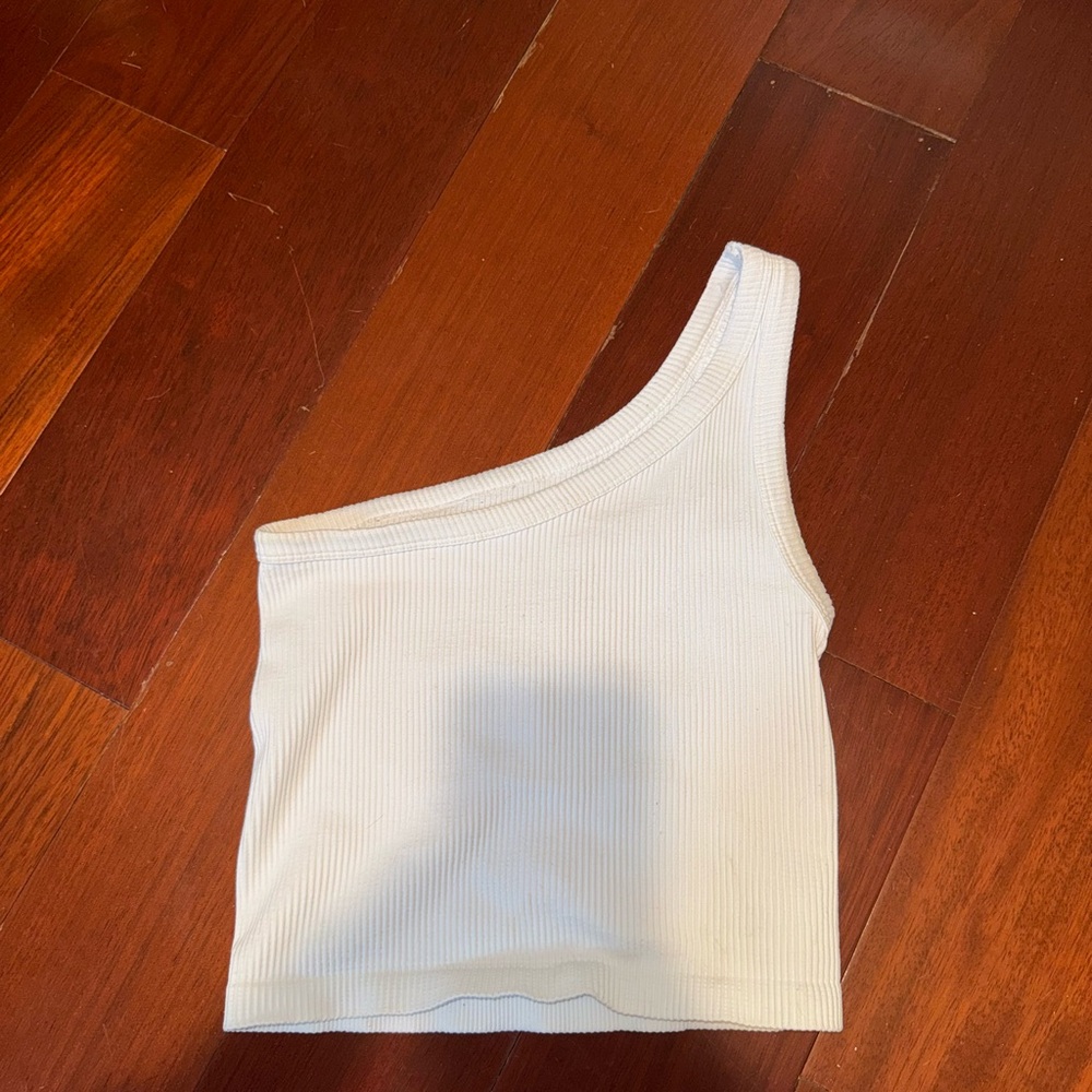 White One-Shoulder Ribbed Top - Picture 3 of 3